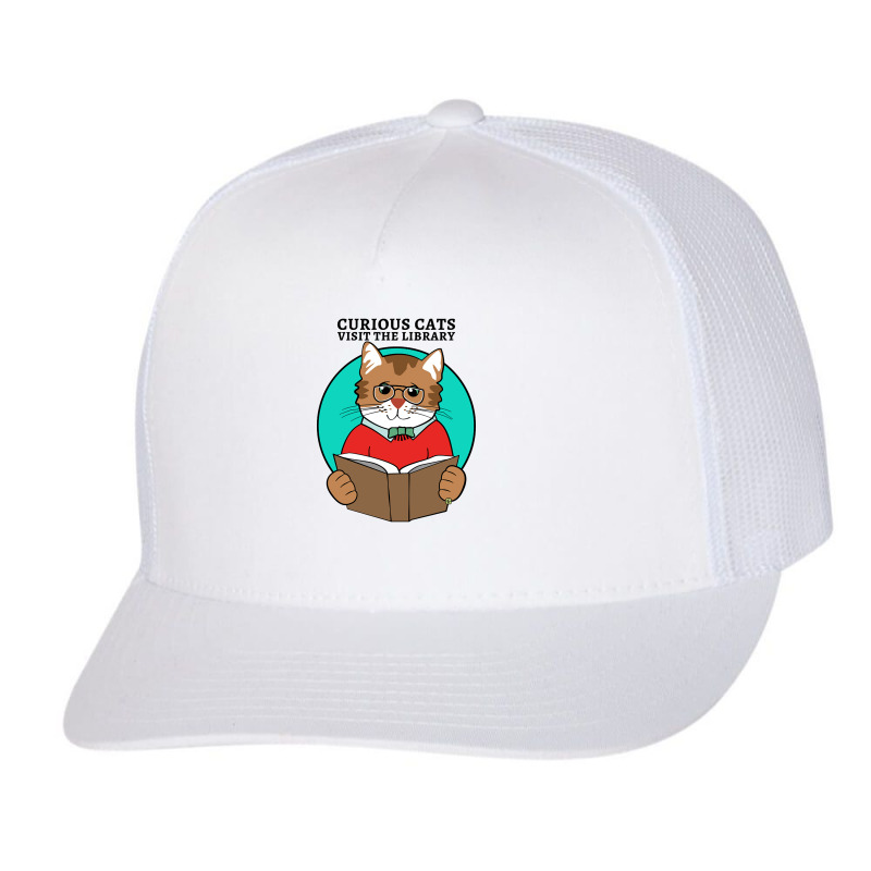 Curious Cats Visit The Library Trucker Cap by webberkyla | Artistshot