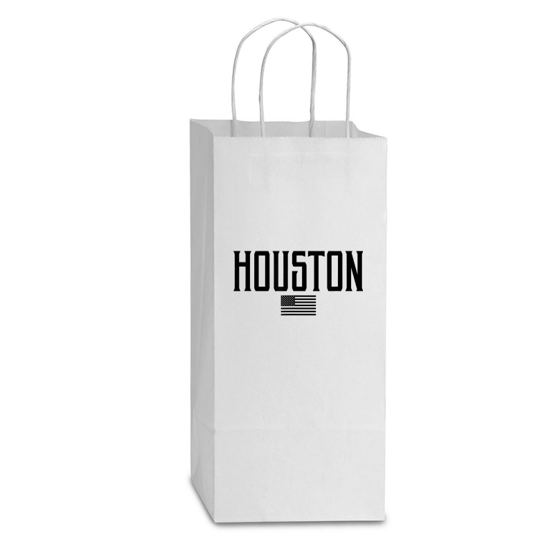 Houston Texas Us Flag Vintage Text Olive Green W Black Print T Shirt Double Wine Paper Bag - 6 1/2 X 3 1/2 X 12 3/8 | Artistshot