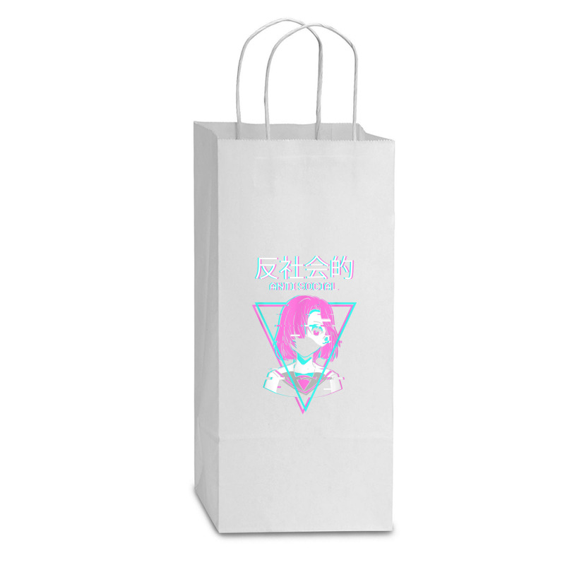 Antisocial Vaporwave Anime Girl Japanese Indie Alt Aesthetic Double Wine Paper Bag - 6 1/2 X 3 1/2 X 12 3/8 | Artistshot