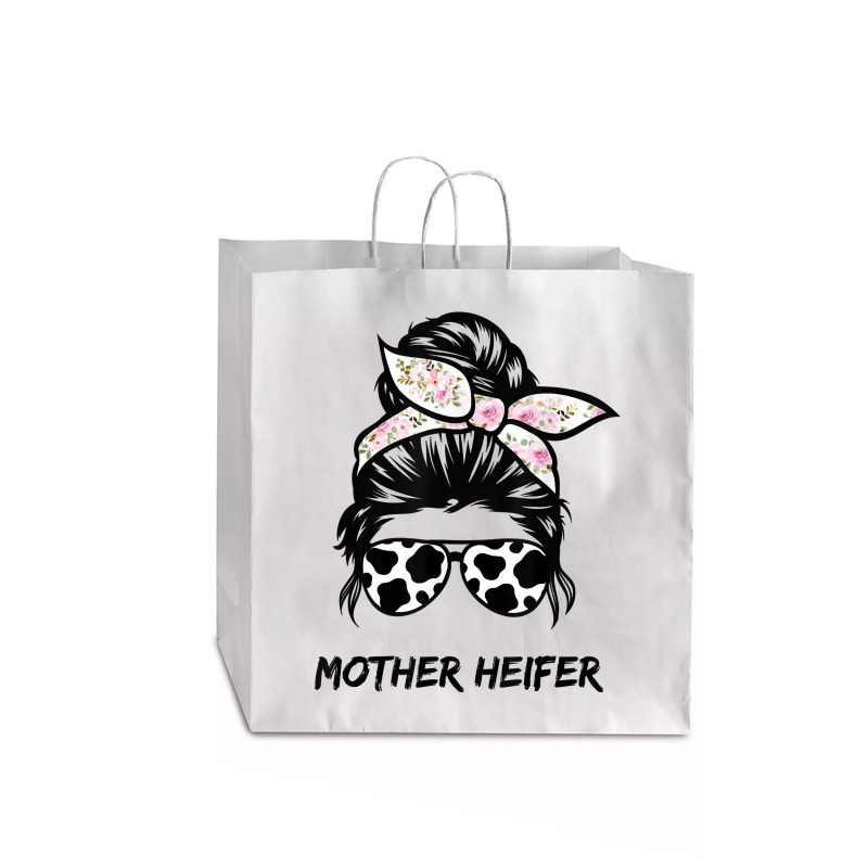 Mother Heifer Farmer Mom Cow Messy Bun Hair Bandana Cow T Shirt Jumbo Paper Bag - 18 X 7 X 18 3/4 | Artistshot