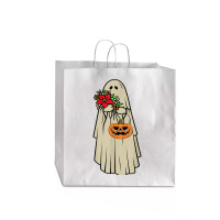 Retro Vintage Groovy Pumpkin Halloween Colors Flower Ghost T Shirt Jumbo Paper Bag - 18 X 7 X 18 3/4 | Artistshot