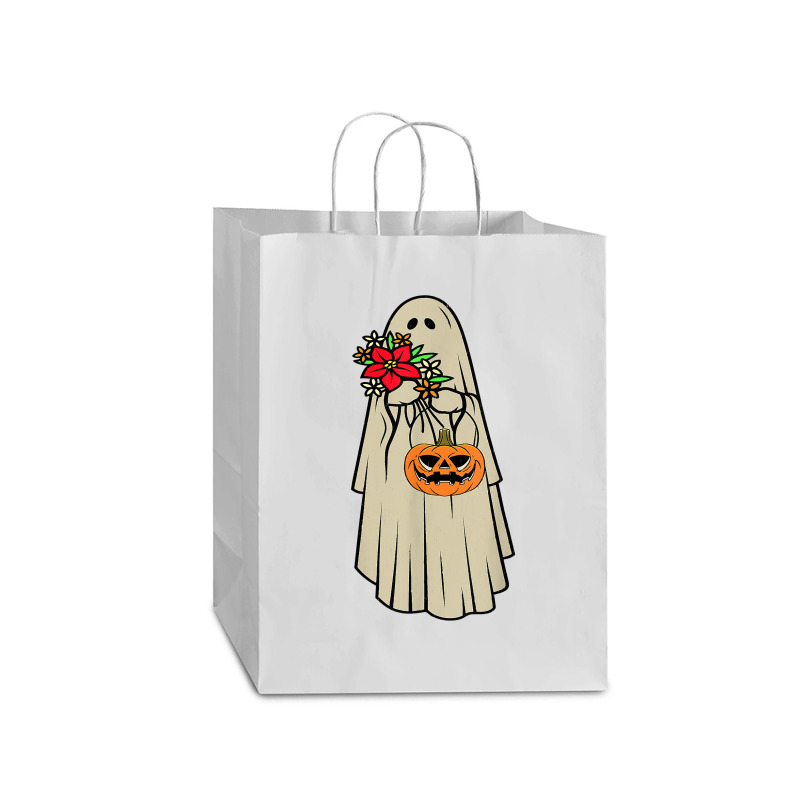 Retro Vintage Groovy Pumpkin Halloween Colors Flower Ghost T Shirt Mart Paper Bag -13 X 7 X 17 | Artistshot