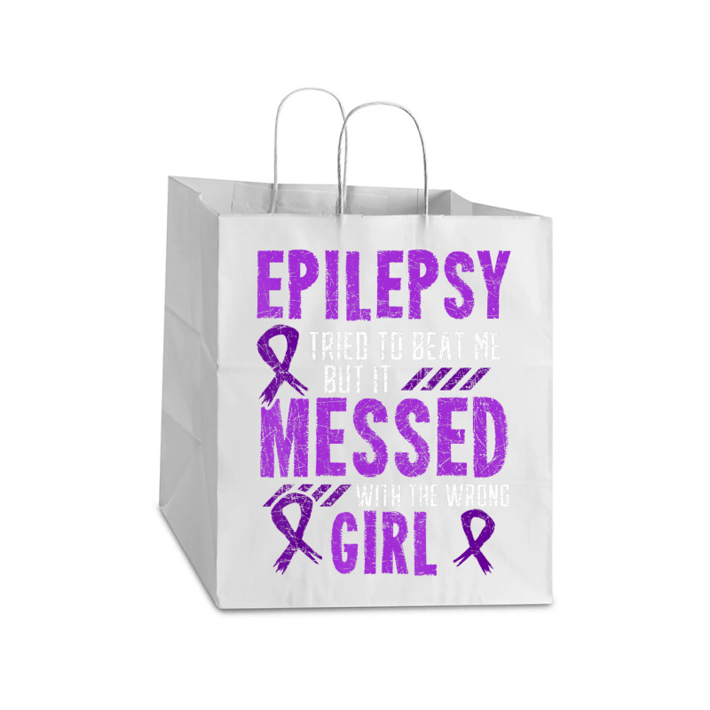 Epilepsy Warrior Day Epileptic Girl Purple Survivor Advocate Take Out Paper Bag - 14 X 10 X 15 1/2 | Artistshot