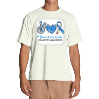 Diabetes Diabetic Bleached Peace Love Cure Diabetes T1d Awareness Surv Urban Heavy T-shirt | Artistshot