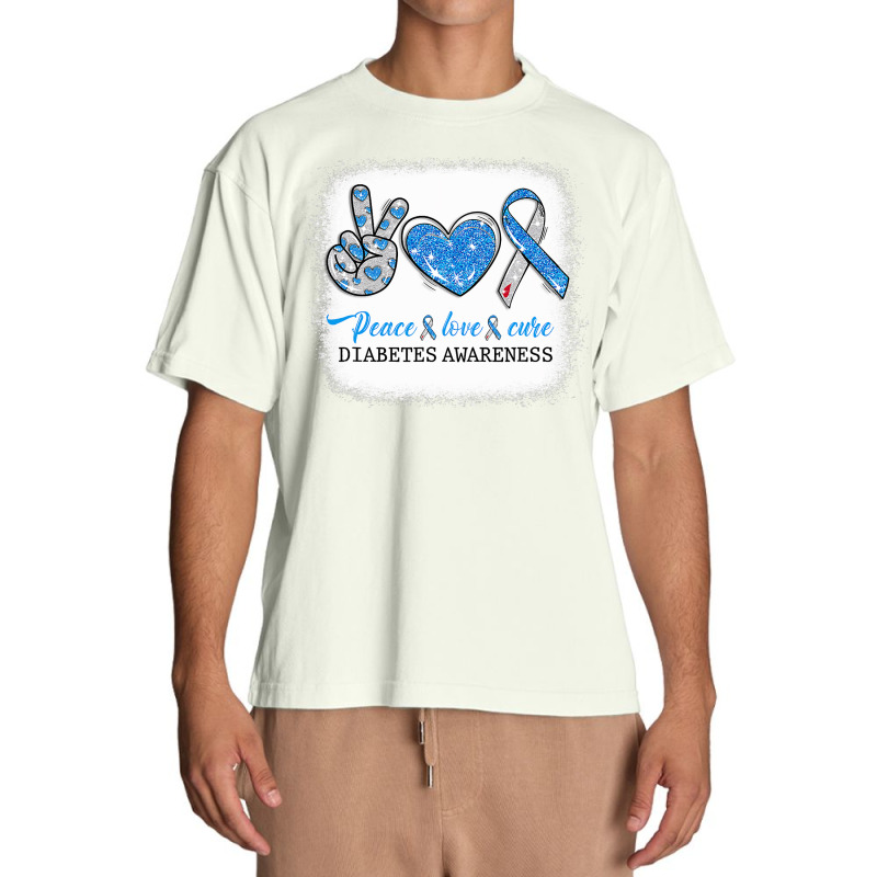 Diabetes Diabetic Bleached Peace Love Cure Diabetes T1d Awareness Surv Urban Heavy T-shirt by circularflap | Artistshot