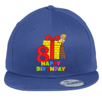 Kids 8 Years Old 8th Birthday Construction Worker Boy Children's Birth Flat Bill Snapback Cap | Artistshot