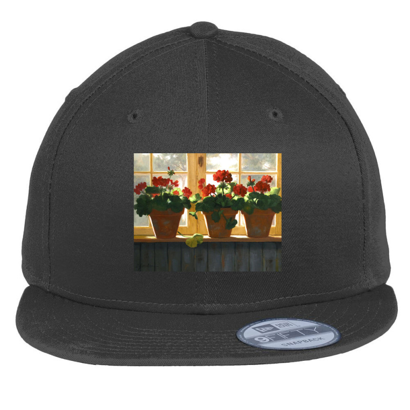 Red Geraniums Basking Flat Bill Snapback Cap by cm-arts | Artistshot