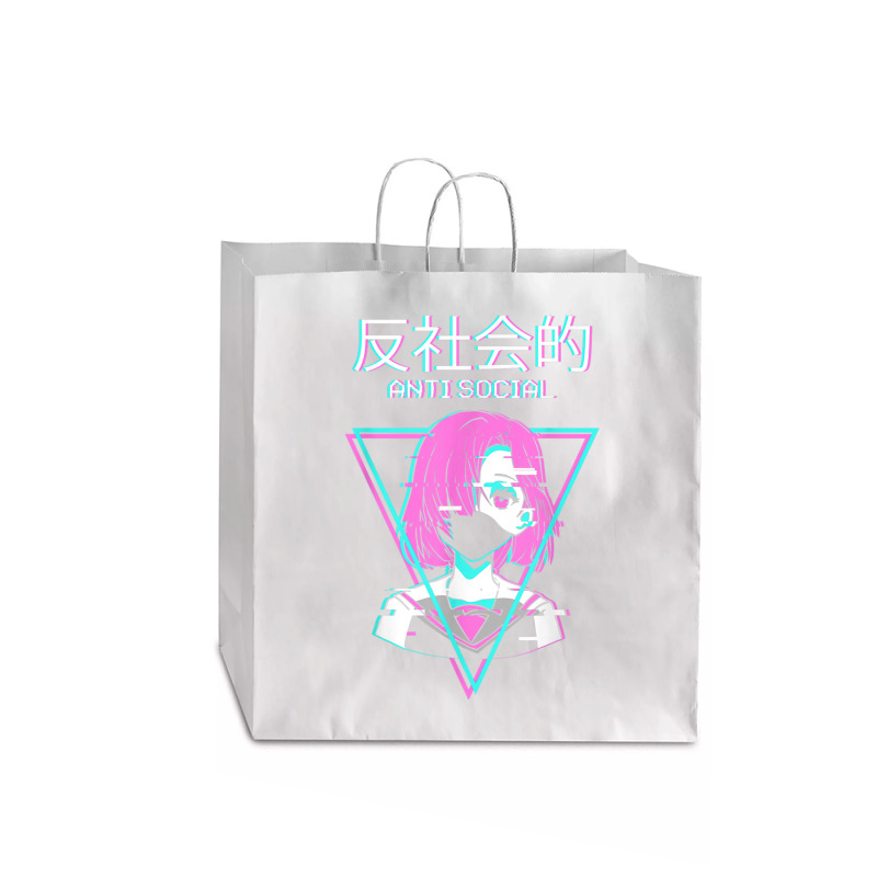 Antisocial Vaporwave Anime Girl Japanese Indie Alt Aesthetic Jumbo Paper Bag - 18 X 7 X 18 3/4 | Artistshot