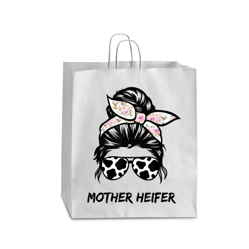 Mother Heifer Farmer Mom Cow Messy Bun Hair Bandana Cow T Shirt Queen Paper Bag - 16 X 6 X 19 1/4 | Artistshot