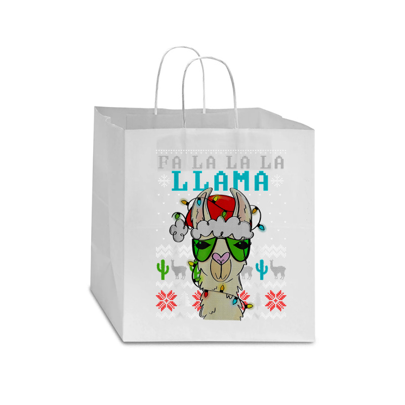 Fa La La La La Merry Christmas Funny Santa Llama Ugly T Shirt Star Paper Bag - 13 X 7 X 13 | Artistshot