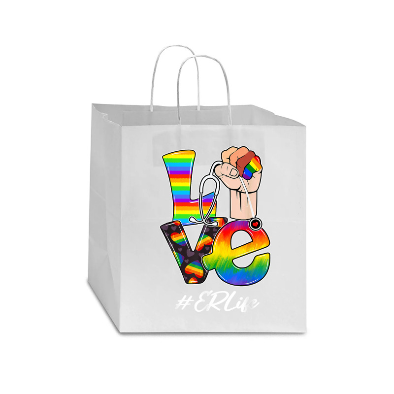 Love Er Life Nurse Lgbt Gay Pride Rainbow Flag Nursing Star Paper Bag - 13 X 7 X 13 | Artistshot