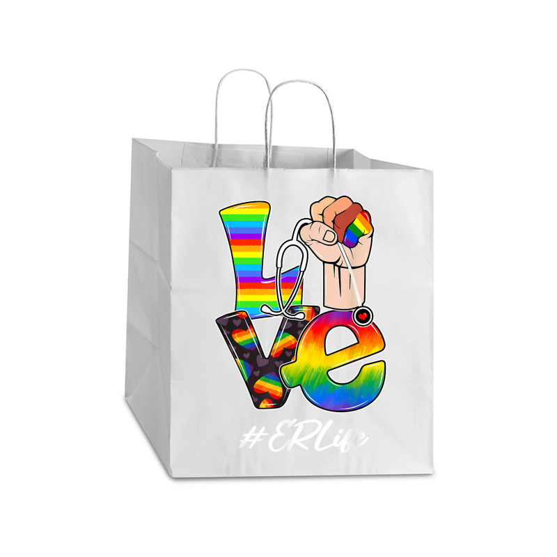 Love Er Life Nurse Lgbt Gay Pride Rainbow Flag Nursing Take Out Paper Bag - 14 X 10 X 15 1/2 | Artistshot