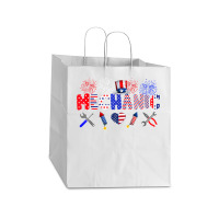 Mechanic Proud American Flag Fireworks Happy 4th Of July Take Out Paper Bag - 14 X 10 X 15 1/2 | Artistshot