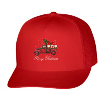 Three Gnomes In Red Truck With Merry Christmas Tree Trucker Cap | Artistshot