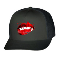 Vampire Kissing Lips Vampire Teeth Bats Halloween Trucker Cap | Artistshot