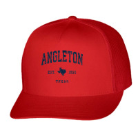 Angleton Texas Tx Vintage Athletic Navy Sports Design Trucker Cap | Artistshot