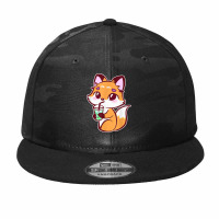 Anime Fox Drinking Bubble Tea Kawaii Camo Snapback | Artistshot