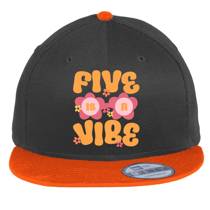 Kids Five Is A Vibe Groovy 5th Birthday Theme Fifth Bday Flower Flat Bill Snapback Cap | Artistshot