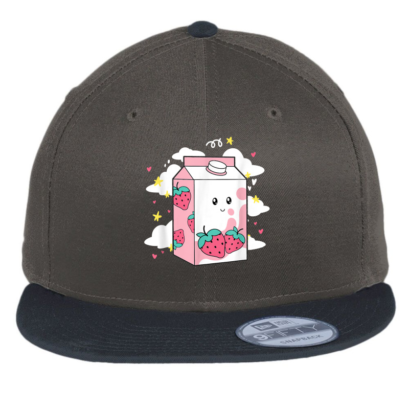 Cute Milkshake Kawaii Japanese Strawberry Milk Shake Carton Flat Bill Snapback Cap by ArtistJasmin | Artistshot