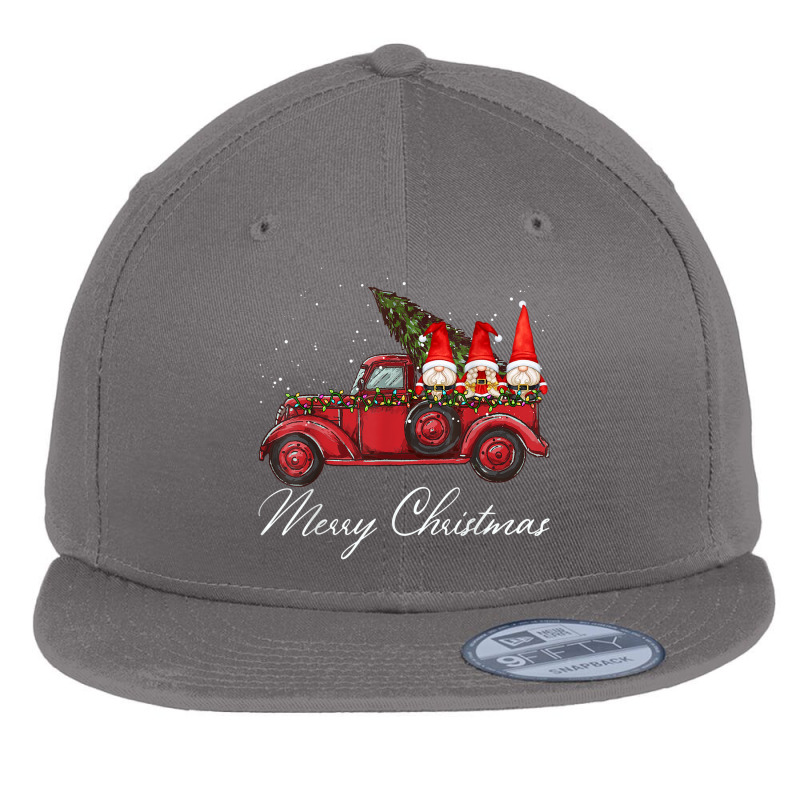 Three Gnomes In Red Truck With Merry Christmas Tree Flat Bill Snapback Cap | Artistshot