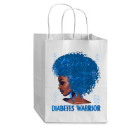 Black Woman Afro African Type 1 Diabetes Warrior Ribbon Blue T Shirt Cub Paper Bag - 8 X 4 1/2 X 10 1/4 | Artistshot