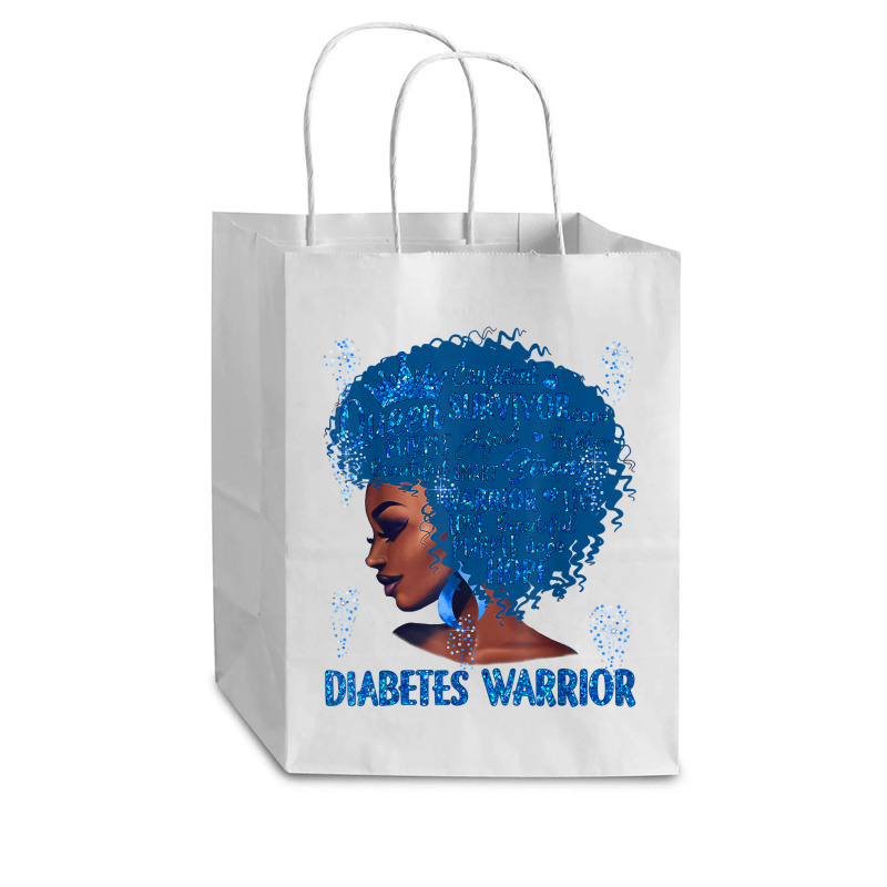 Black Woman Afro African Type 1 Diabetes Warrior Ribbon Blue T Shirt Cub Paper Bag - 8 X 4 1/2 X 10 1/4 | Artistshot