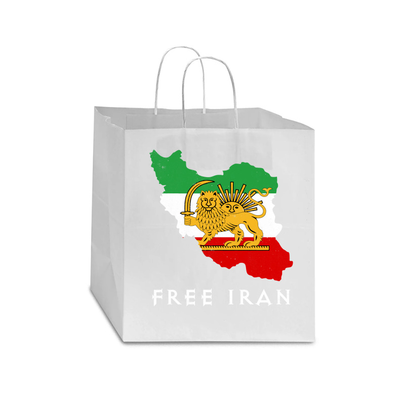 Iran Flag Map Lion Sun Sword Free Iran Support Women Of Iran Long Slee Star Paper Bag - 13 X 7 X 13 | Artistshot