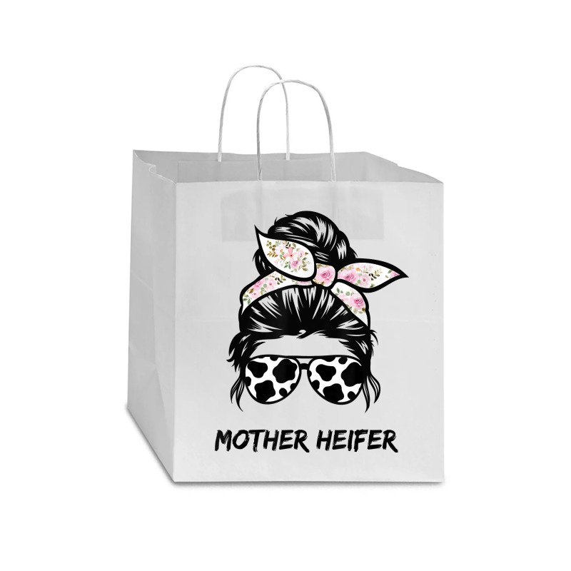 Mother Heifer Farmer Mom Cow Messy Bun Hair Bandana Cow T Shirt Star Paper Bag - 13 X 7 X 13 | Artistshot