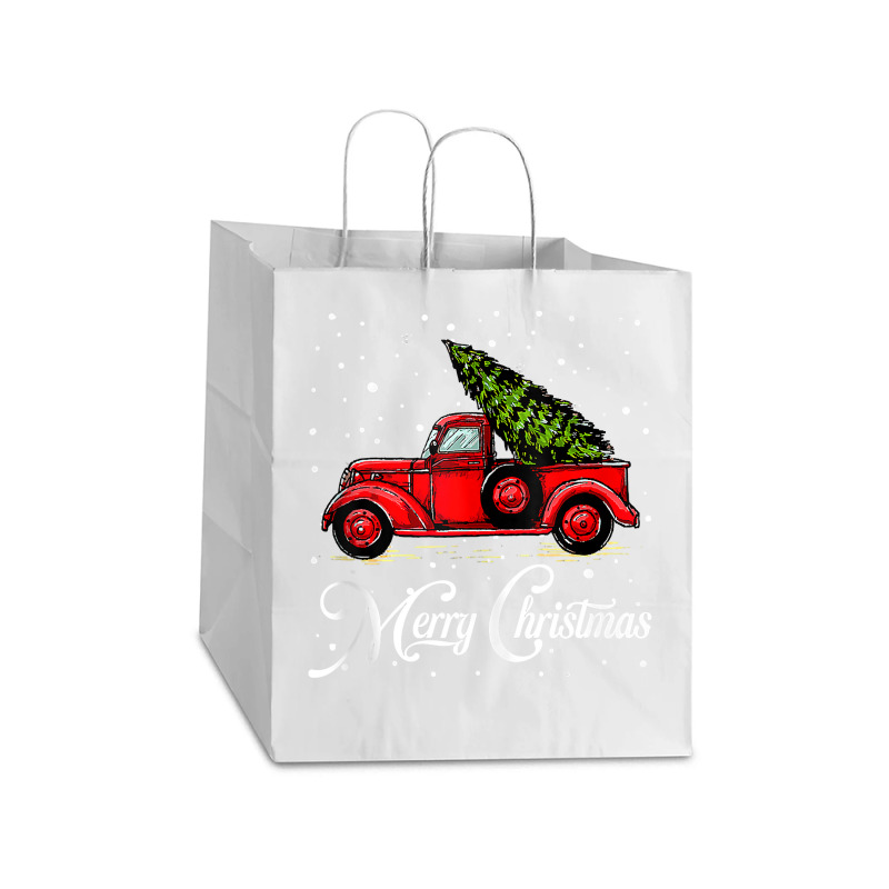 Merry Christmas Truck Red With Tree Xmas Pajama Funny Gifts Tank Top Take Out Paper Bag - 14 X 10 X 15 1/2 | Artistshot