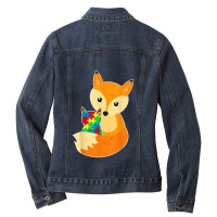 Baby Fox Love Puzzle Piece Animal Cool Autism Awareness Gift Ladies Denim Jacket | Artistshot