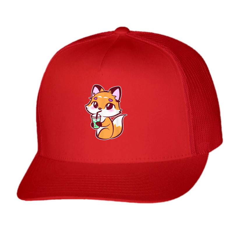 Anime Fox Drinking Bubble Tea Kawaii Trucker Cap by Renew | Artistshot