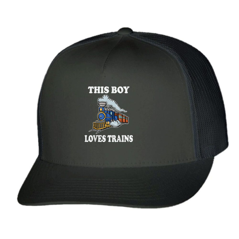 This Boy Loves Trains Gift Train Wagon Lover Gifts T Shirt Trucker Cap by cm-arts | Artistshot