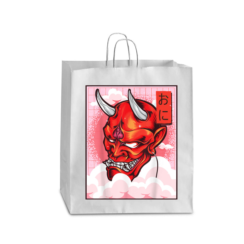 Oni Mask Demon Mask Yokai Kawaii Japanese Aesthetic Harajuku T Shirt Queen Paper Bag - 16 x 6 x 19 1/4 by cm-arts | Artistshot