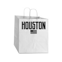 Houston Texas Us Flag Vintage Text Olive Green W Black Print T Shirt Take Out Paper Bag - 14 X 10 X 15 1/2 | Artistshot