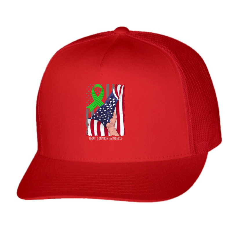 Tissue Donation Awareness Vintage American Flag Green Ribbon Sweatshir Trucker Cap by cm-arts | Artistshot