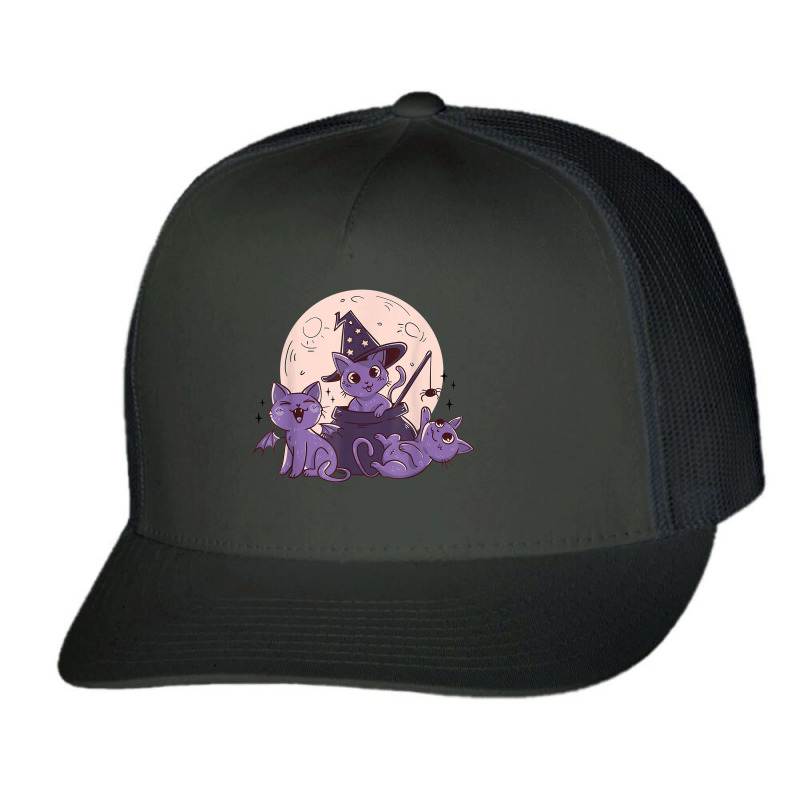 Cat O Ween Cute Halloween Kitten Witches Cats Spiders Scary Trucker Cap | Artistshot