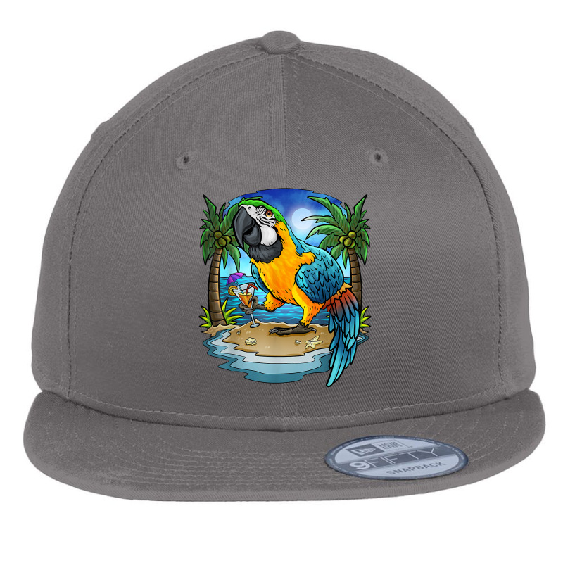 Blue And Gold Macaw Parrot Drinking Margaritas Vacation Bird T Shirt Flat Bill Snapback Cap by cm-arts | Artistshot