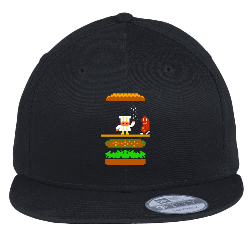 Burger Time Retro 80's Arcade Game Design Flat Bill Snapback Cap by cm-arts | Artistshot