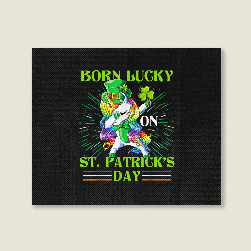 Born Lucky On St Patricks Day Girl St Patrick's Day Unicorn Landscape Canvas Print | Artistshot