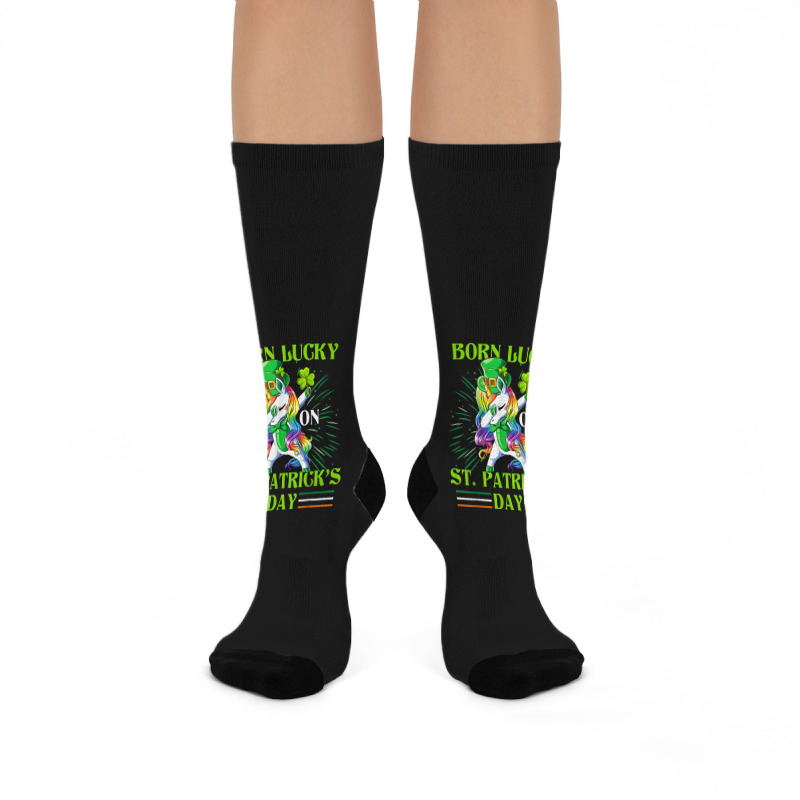 Born Lucky On St Patricks Day Girl St Patrick's Day Unicorn Crew Socks | Artistshot