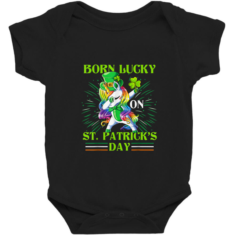 Born Lucky On St Patricks Day Girl St Patrick's Day Unicorn Baby Bodysuit | Artistshot