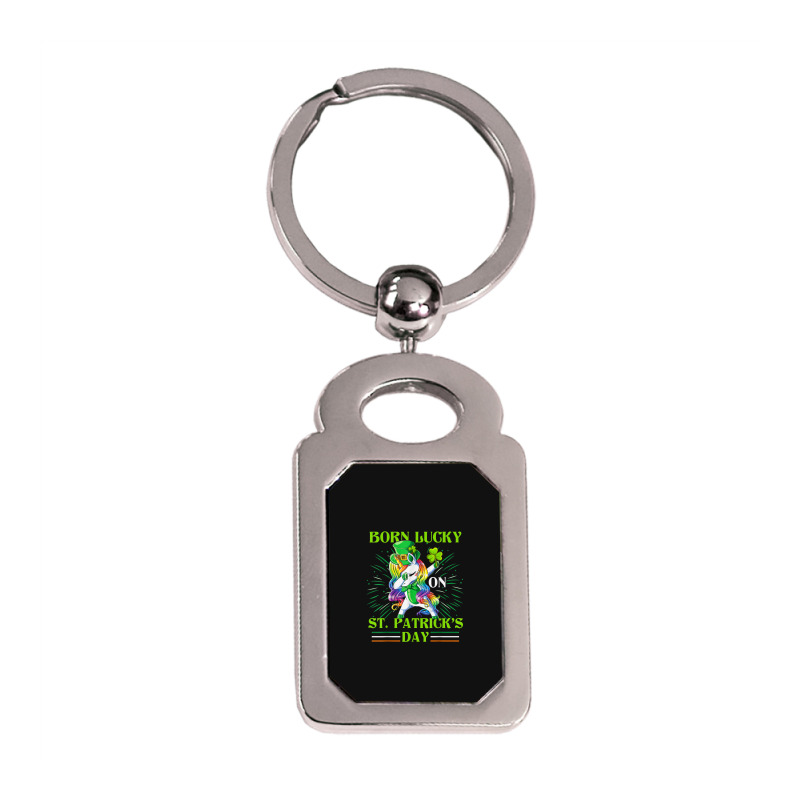 Born Lucky On St Patricks Day Girl St Patrick's Day Unicorn Silver Rectangle Keychain | Artistshot