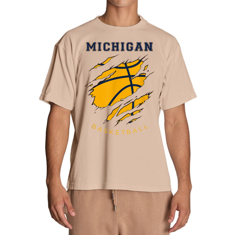 Mi The Wolverine State Distressed Michigan Basketball Hoops T Shirt Urban Heavy T-shirt | Artistshot