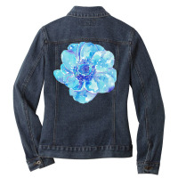 Blue Anemone Flower Painting Red Green Flower Red Green Abstract Water Ladies Denim Jacket | Artistshot