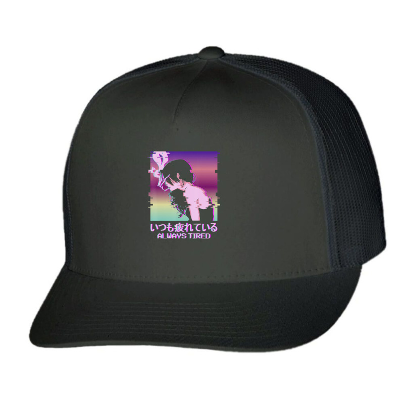 Always Tired Japan Vaporwave Alt Indie Aesthetic Anime Girl Trucker Cap | Artistshot