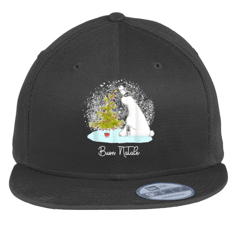 Buon Natale Cute Polar Bear Penguin Christmas Flat Bill Snapback Cap by RogerKyleFox | Artistshot