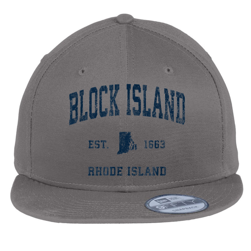 Block Island Rhode Island Ri Vintage Athletic Navy Sports De Flat Bill Snapback Cap by Clinical | Artistshot