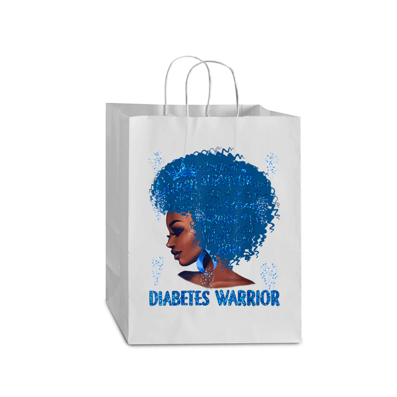 Black Woman Afro African Type 1 Diabetes Warrior Ribbon Blue T Shirt Mart Paper Bag -13 X 7 X 17 | Artistshot