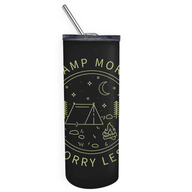 Camp More Worry Less Minimalist Camp Camping Camper Campfire Skinny Tumbler | Artistshot