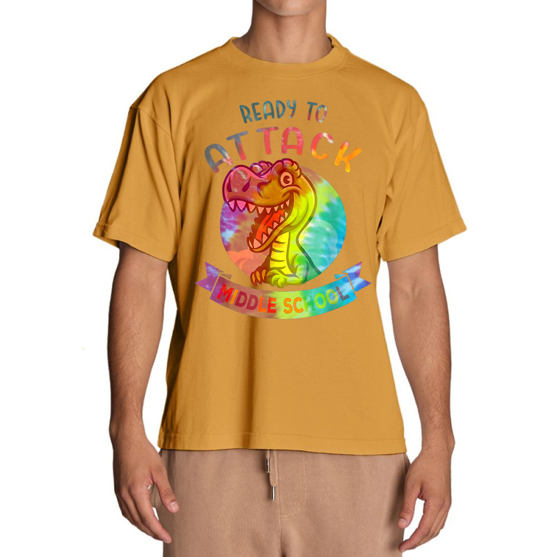 Tie Dye Ready To Attack Middle Back To School Dinosaur T Shirt Urban Heavy T-shirt | Artistshot